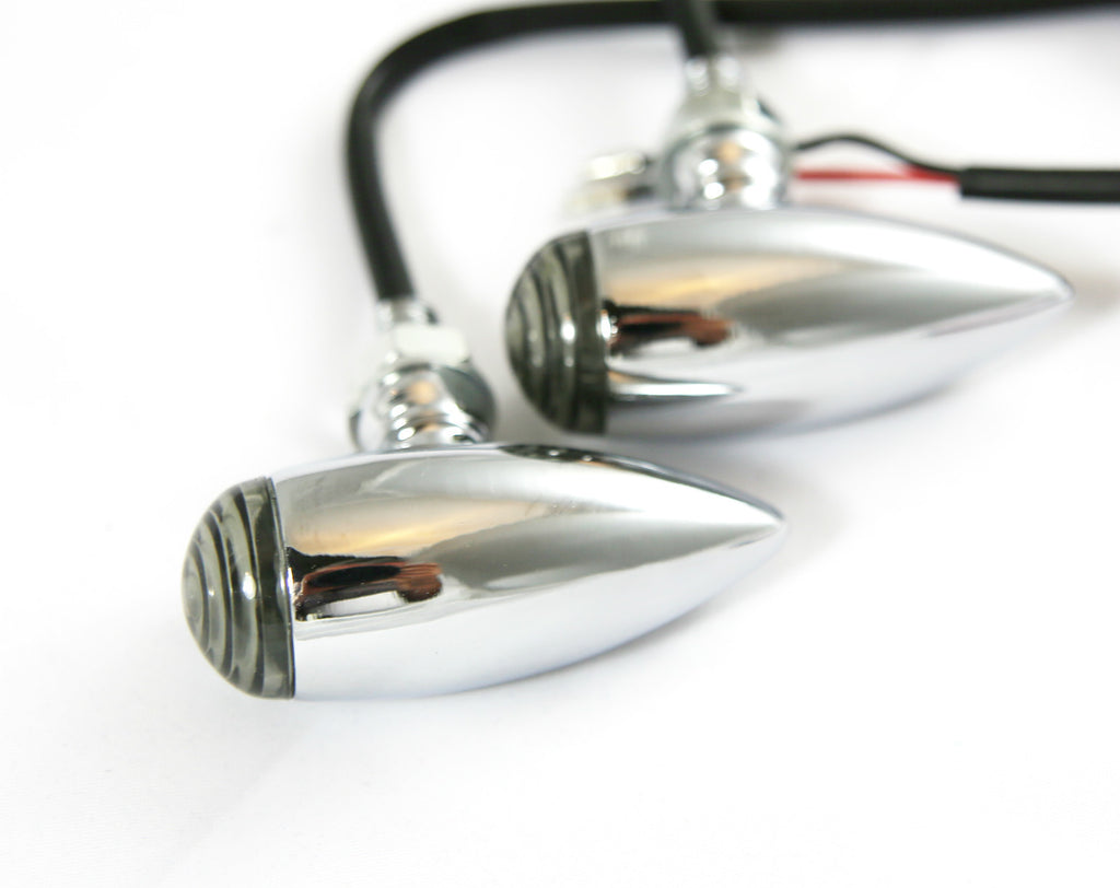LED Smoked Mini Bullets for Harley Davidson Models Chrome