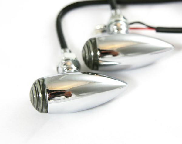 LED Smoked Mini Bullets for Harley Davidson Models Chrome